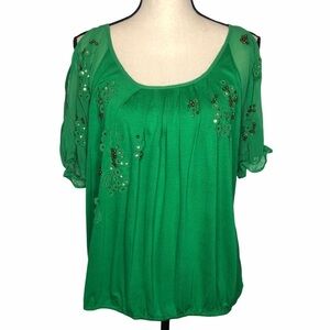 Anthropologie Leifnotes Green Cold‎ Shoulder Top
